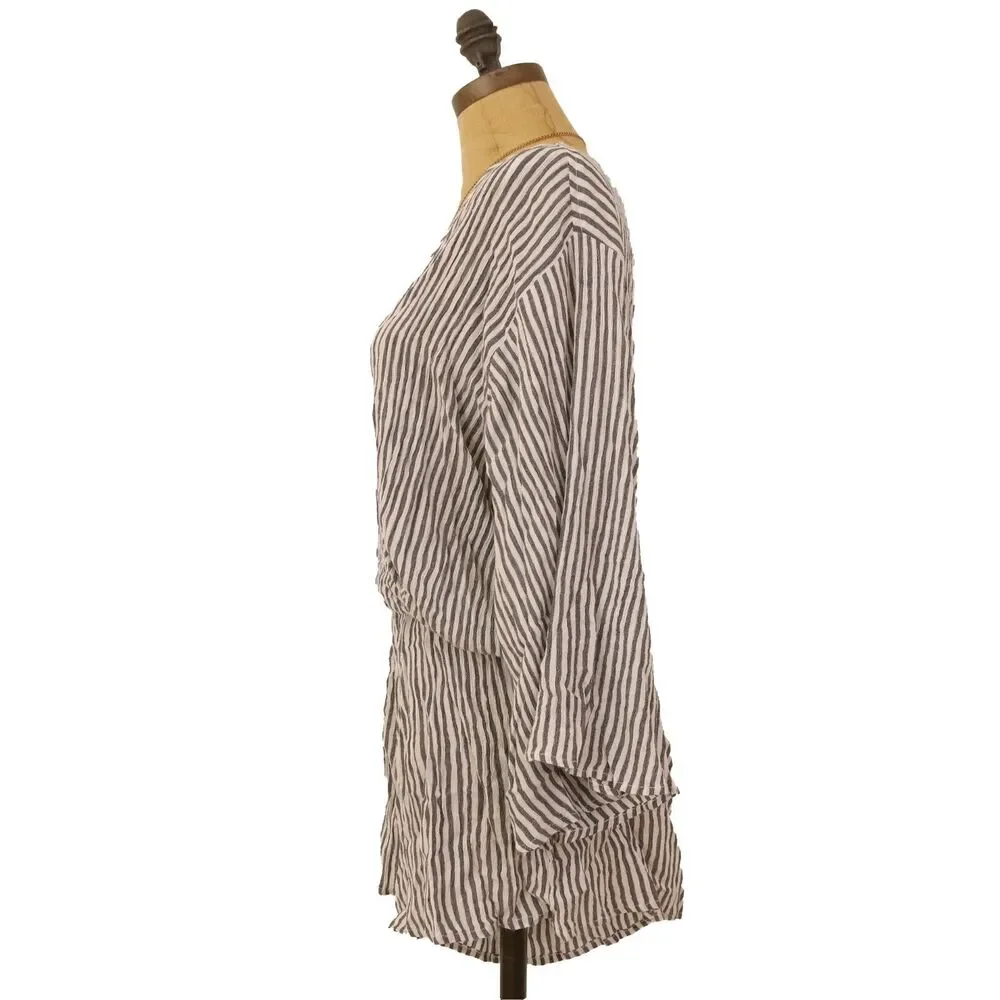 Elan Wrap Cover Up Swim Romper S 3/4 Sleeve Charcoal Gray White Vacay B27